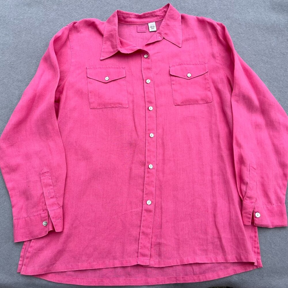 Lino by Chico's Linen 2X Pink Button Front Long Sleeve Shirt